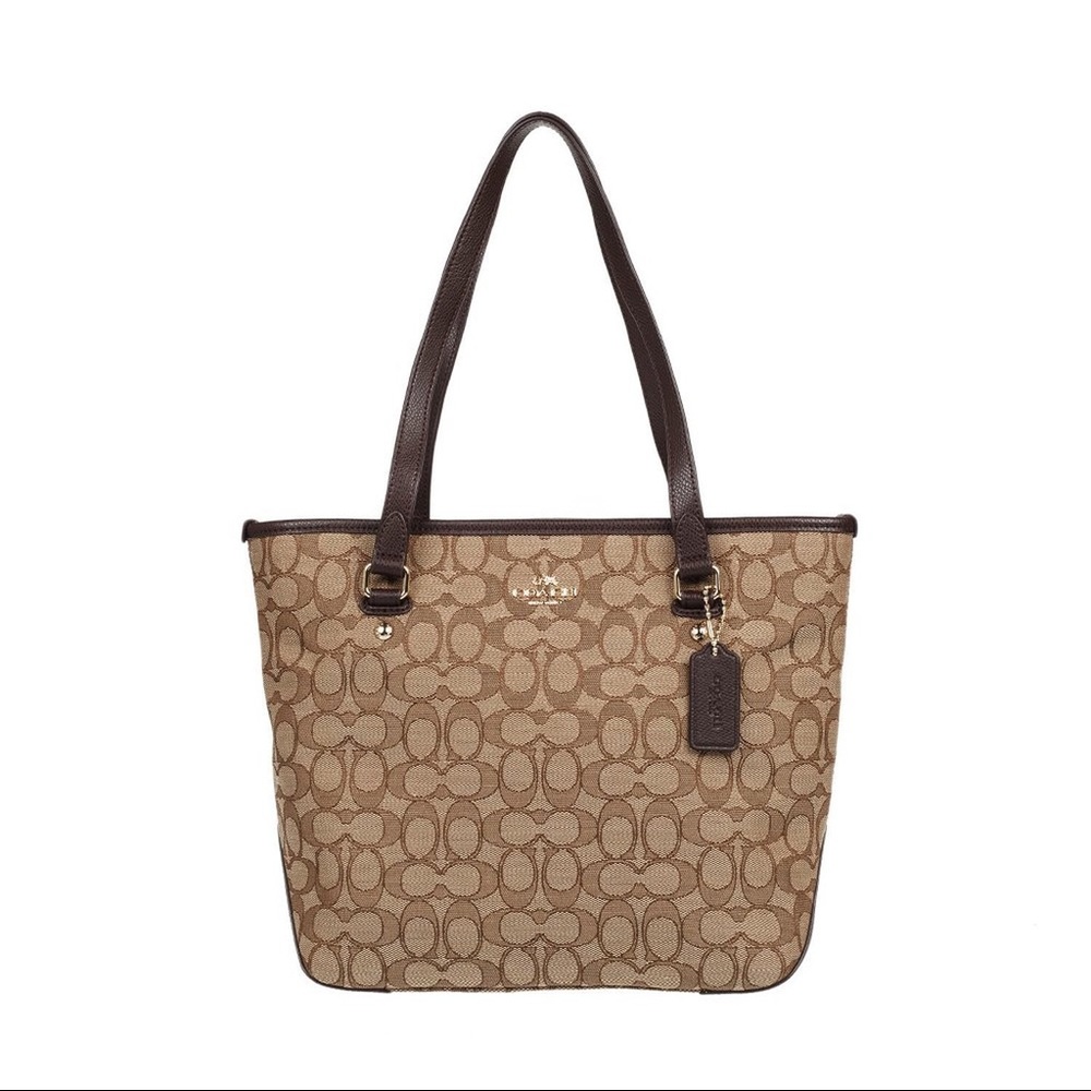 Coach Signature Jacquard Zip Top Tote